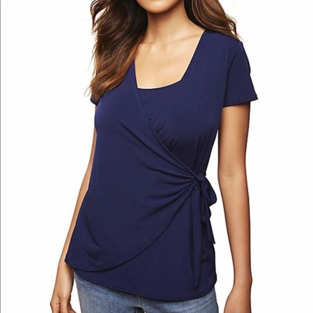 Motherhood Maternity Short Sleeve Navy Blue Side Tie Nursing Top Size XL